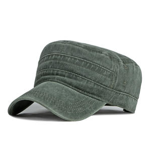 Vintage Washed Canvas Cotton Street Style Cadet <b>Cap</b> <b>for</b> <b>Men</b> Distressed <b>Flat</b> Top Casual Adjustable - Product Image 2