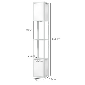 HOMCOM Lampadaire moderne blanc 26x26x156 cm avec 2 abat-jour et 2 étagères Max. 40W pour ampoules E27 - Product Image 3