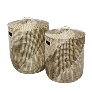 Handcrafted Seagrass Round Storage <b>Basket</b> with Handles Decorative Organizer Bin <b>for</b> Home Living Room Shelf Tray - Product Image 4