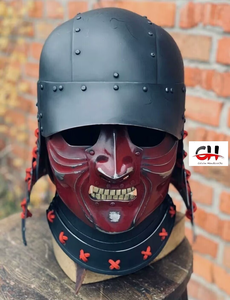 Casque d'armure de samouraï Hover to Zoom Casque de guerrier en acier fait à la main avec casque de placage de surface par Calvin Handicraft - Product Image 6