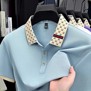 Polo de marca de lujo de manga corta para hombre, novedad de verano, top de mezcla de algodón con cuello abatible, diseño jacquard, camiseta de moda informal - Product Image 2