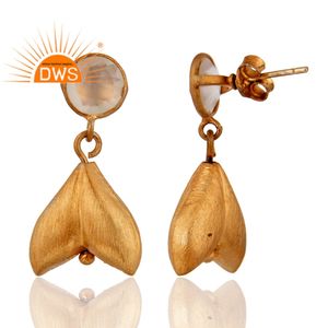 White Chalcedony Earrings Jewelry Wholesale Brushed Satin Finish 925 Silver Gold Plated Designer Drop Earrings - Product Image 3