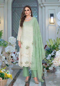 Organza suave Salwar Kameez con bordado elegante y Moti Work Estilo paquistaní moderno Ropa de fiesta para mujer Secado rápido - Product Image 3