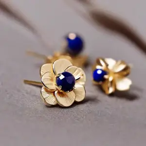 Anting wanita pirus dua Lapis Lazuli anting manik batu alam tetesan air perhiasan mode gaya Boho biru