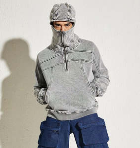 Sweat à capuche sur mesure de qualité supérieure à demi-fermeture éclair coupe Boxy Sweat à capuche personnalisé lavé à l'acide Sweat à capuche imprimé bouffant surdimensionné avec capuche pour masque de ski - Product Image 4