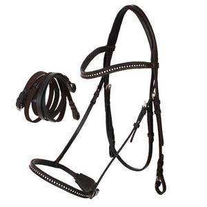 Bridon de cheval de style western avec logo personnalisé, en cuir véritable noir de haute qualité, pour l'équitation et l'entraînement, avec surpiqûres décoratives - Product Image 4
