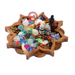 Plateau en cristal de lotus artisanal pour pierres, cristaux, pierres de guérison, support de rangement en bois pour cristaux, plateau personnalisé, fournisseur - Product Image 1