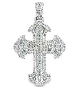 Colgante de Cruz de Oro genuino, Diamante de moissanita radiante, piedras de Hip Hop cultivadas en laboratorio, colgantes de moissanita de inspiración católica, dijes - Product Image 1