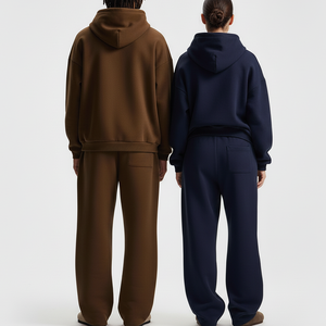 Survêtements en molleton 100% coton pour homme avec logo personnalisé, ensembles de survêtements unisexes pour couple, sweat-shirt à cordon de serrage et pantalon - Product Image 4