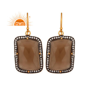 ต่างหูควอทซ์ชุบทอง18K จากธรรมชาติ CZ และสโมควอทซ์แบบห้อยต่างหูแบบละเอียด - Product Image 1