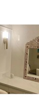 Miroir mural de forme irrégulière en MDF de pin léger, écologique, fait main, avec incrustation d'os, cadre décoratif marron design pour la maison
