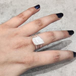 Joyería de piedra cruda, anillo para mujer, piedra lunar arcoíris Natural, piedra preciosa, piedra natal de junio, joyería de doble banda, anillo de Plata de Ley 925 - Product Image 3