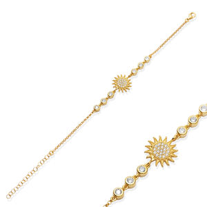 Bracelet à breloques en forme de pierre de zircon clair de conception solaire, vente en gros, fabrication artisanale turque, argent sterling 925, tendance pour femmes, certifié - Product Image 1