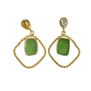 Boucles d'oreilles pendantes en laiton naturel, géométrie, pierre organique de qualité supérieure, finition plaquée or 18 carats, design bohème chic, haute qualité, unisexe, pour les fêtes - Product Image 5