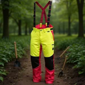 Size 58 Comfort Forestry Protective Trousers Neon Yellow/<b>Red</b> Garden <b>Gloves</b> & Gear - Product Image 3