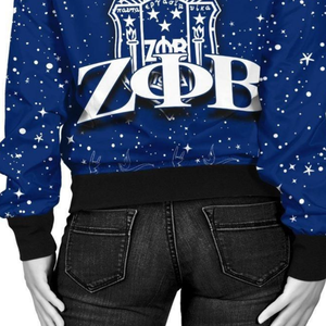 Blouson Bomber en Satin Zeta Phi Beta 1920 pour Femme, Vêtement Grec Bleu et Blanc, Broderie du Bouclier de la Sororité ZPB, Qualité Premium, Respirant - Product Image 6