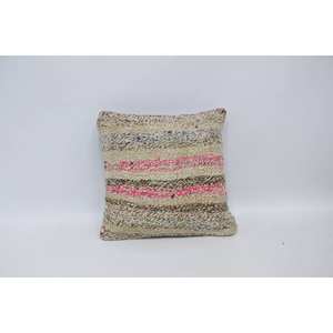 Beige 16x16 Inch Wool Kantha Patchwork <b>Pillow</b> Vintage Square Tufted Design for Bedding or Floor Portable Stylish for Christmas - Product Image 1