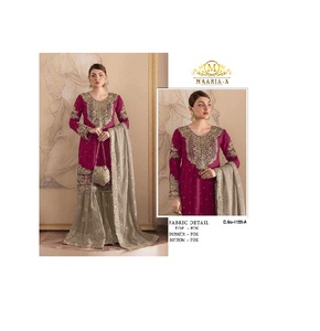 Superbe robe en georgette de renard lourd avec broderie avec intérieur Santoon lourd et terne pour les occasions spéciales - Product Image 1