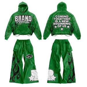 ชุดวอร์มผู้ชายผ้าคอตตอนหนานุ่มสไตล์วินเทจแบบ OEM พร้อมซิปประดับคริสตัลและกางเกงจ็อกเกอร์เข้าชุดสไตล์สตรีทแวร์ - Product Image 1