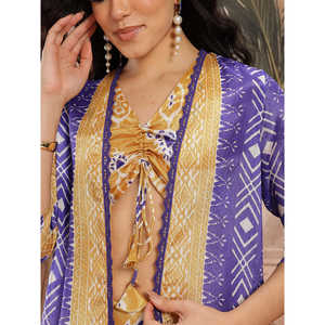 Conjunto de Dos Piezas para Mujer, Top Amarillo Estampado de Satén y Pantalones Palazzo, Talla XS, Manga Tres Cuartos, para Primavera/Verano - Product Image 5