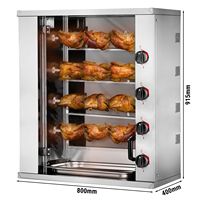 Four à rôtir électrique commercial pour poulets - Mini - 8,8 kW - avec 4 broches pour jusqu'à 12 poulets