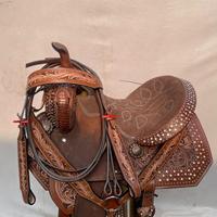 Ensemble de selle de course western en cuir véritable de qualité supérieure avec baril en bois |   Accessoires en acier inoxydable façonnés à la main pour chevaux