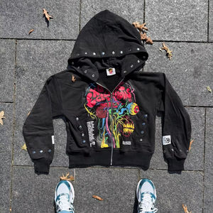 Sweat à capuche pour homme personnalisé du fabricant de haute qualité 400gsm Vintage Acid Wash Sun Faded Zipper Boxy Fit avec strass pour l'automne - Product Image 1