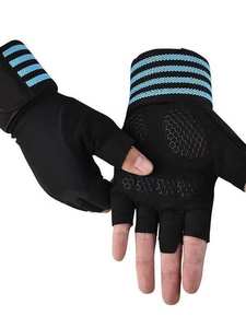 Guantes de Cuero Unisex de Medio Dedo para Levantamiento de Pesas con Correas para Muñeca para Gimnasio y Ciclismo - Product Image 5