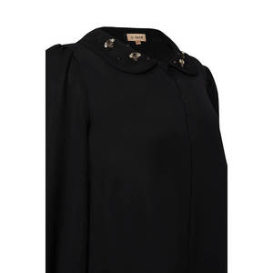 Blusa de Seda Bordada con Cuello Peter Pan Negro Vintage para Mujer - Product Image 2