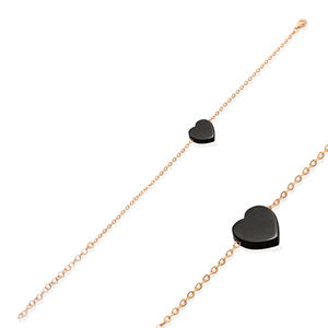 <b>Onyx</b> Heart Design Turkish Handcrafted Rhodium & Gold Plated 925 Sterling Silver Charm <b>Bracelet</b>-Party & Gift Jewelry - Product Image 6