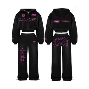 Conjunto Deportivo Informal Transpirable con Estampado, Sudadera con Capucha y Cremallera Completa Negra, Pantalones, 100% Algodón, Corte Regular, Unisex, Adulto, Invierno - Product Image 4