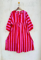 Robe midi en coton indien doux pour femme, tenue de soirée, voile à manches longues, taille naturelle, écologique, respirante, lavable, coupe trapèze