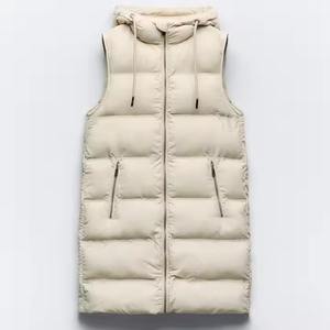 2025 nueva moda cremallera estilo acolchado chaleco chaqueta para hombres personalizar Color Beige sólido de talla grande con capucha Puffer chaquetas para hombres - Product Image 1