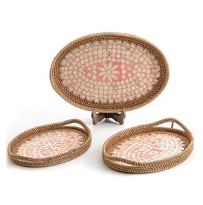 Bandejas para servir de nácar y yute para decoración navideña Bandejas modernas altamente decorativas de fabricante indio al precio más bajo - Product Image 3