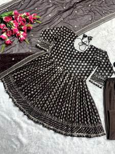 Organza suave de diseñador de longitud larga de Color negro con vestido Anarkali con estampado Digital/Kurti con borde de encaje Dupatta Set para mujer - Product Image 6