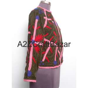 Ventes en gros de vestes courtes d'hiver bohèmes uniques pour femmes, en velours ethnique, avec doublure en coton, vestes brodées à la main - Product Image 4