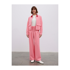 Pantalon large à double pli, anti-plis, avec ceinture cintrée, rose, sax, bleu marine - Product Image 2