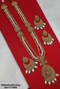 INDIAN TRADITIONAL and <b>FASHIONABLE</b> COPPER <b>JEWELLERY</b> BRIDAL WEDDING <b>JEWELLERY</b> SET for WOMEN EARRINGS and NECKLACE SET - Product Image 4