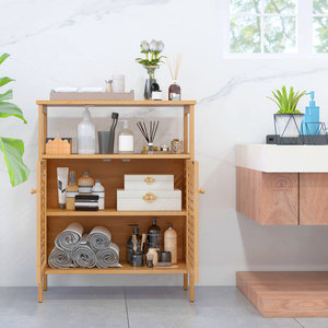 Armoire de salle de bain portable autoportante en bois massif - Product Image 6