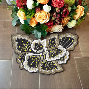 Set de napperons brodés or faits à la main aspect royal verre perlé table de restaurant tapis décoratifs et tampons article à utiliser en cadeau - Product Image 1