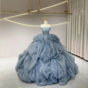 Robe de mariée princesse bleu poussière Jancember JFH42, corset orné de fleurs et de perles, robe de <span class=keywords><strong>Cendrillon</strong></span> faite à la main - Product Image 5