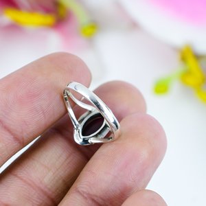 Bijoux fins en argent sterling 925 Bague solitaire en grenat naturel avec perle de diamant Anniversaire de mariage et coupe marquise pour les fêtes - Product Image 3