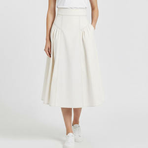 Jupe skater décontractée kaki pour femme avec taille élastique, design évasé, longueur midi, matière polyester/coton - Product Image 6