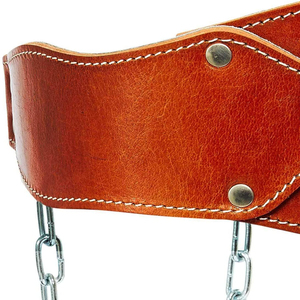 Gimnasio profesional Entrenamiento físico Levantamiento de pesas Cinturón de inmersión de cuero con logotipo personalizable Características Cadena de acero - Product Image 5