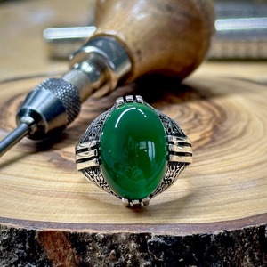 <b>Men</b> Green Agate <b>Ring</b>, Silver Vintage <b>Ring</b>, Green Gemstone <b>Ring</b> Handmade <b>Men</b> <b>Ring</b>, Father Day Gift Anniversary Gifts for Him - Product Image 5