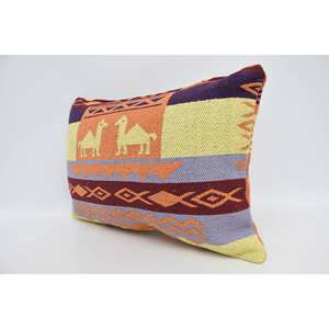 Geometric Camel Motifs 16x24 Inch Luxury Wool <b>Pillow</b> in Orange Traditional Patterned Vintage Floral <b>Square</b> Shape Woven Technique - Product Image 4
