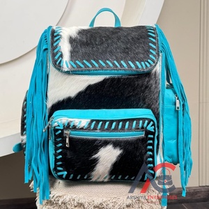 Sac à couches à franges turquoise en cuir de vachette véritable à bon prix Sac à dos de transport dissimulé de qualité supérieure personnalisé - Product Image 1