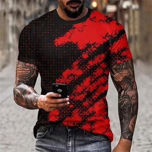 100% tricoté coton imprimé motif nouvelle tendance décontracté polyvalent personnalité hommes 3D imprimé T-shirt mode motif abstrait - Product Image 4