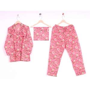 ชุดชุดนอนลายดอกไม้ผ้าคอตตอนแท้พิมพ์ลายดอกไม้มีกระดุมปิดสำหรับใส่ในฤดูร้อนฤดูใบไม้ผลิ - Product Image 1