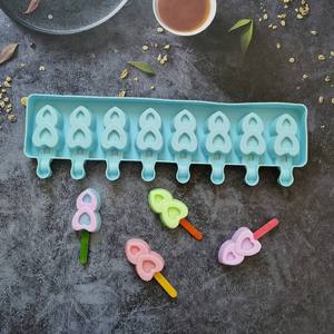 Moule en silicone 8 cavités en forme de double cœur pour crème glacée, desserts, bâtonnets glacés et glaçons, fournitures pour fêtes d'été - Product Image 1
